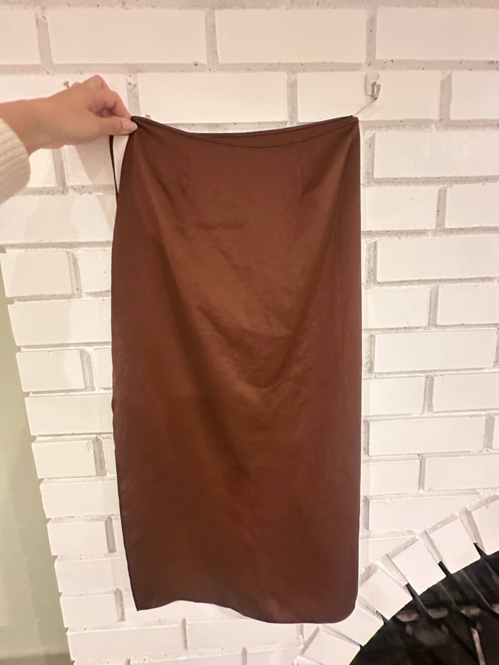 ARITZIA Wilfred Satin Slip Skirt in Chocolate